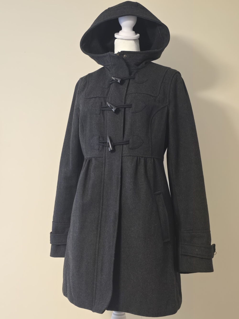 Divided by H&M Woman's Wool-Blend Hooded Toggle Coat - Dark Gray Size 10